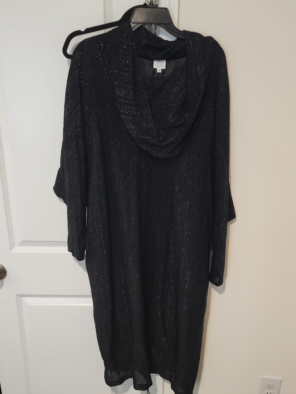 Black Metallic Ribbed Cowl Neck Top with Sparkle